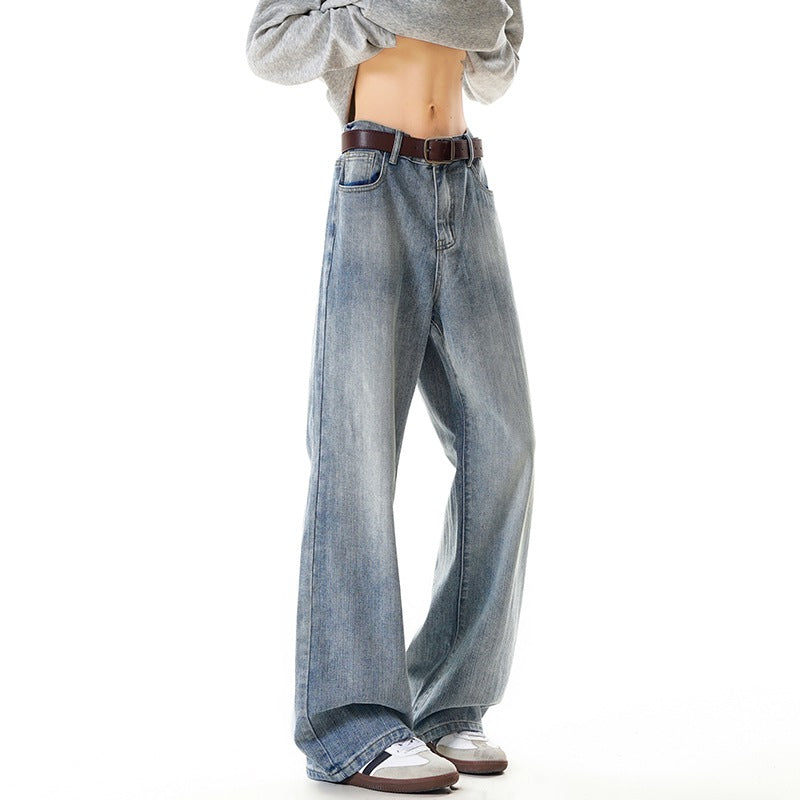 Street Style Washed Straight Leg Jeans Men