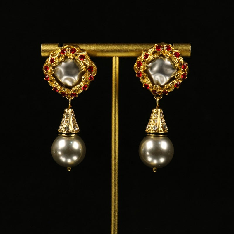 Glass pearl long sweater chain set