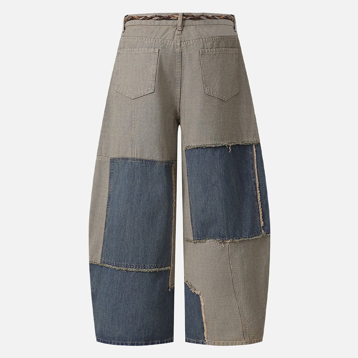 Two-tone Patchwork lash Hem Raw Edge Jeans with Belt