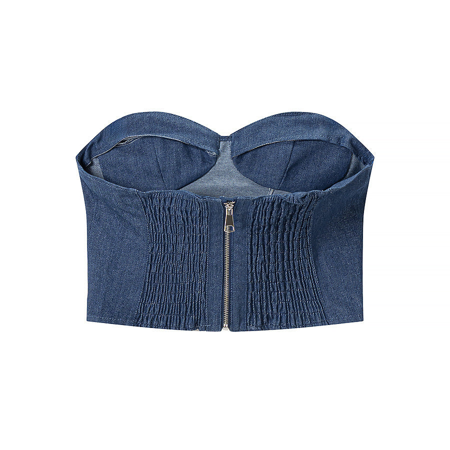 Spicy girl denim casual sexy strapless top