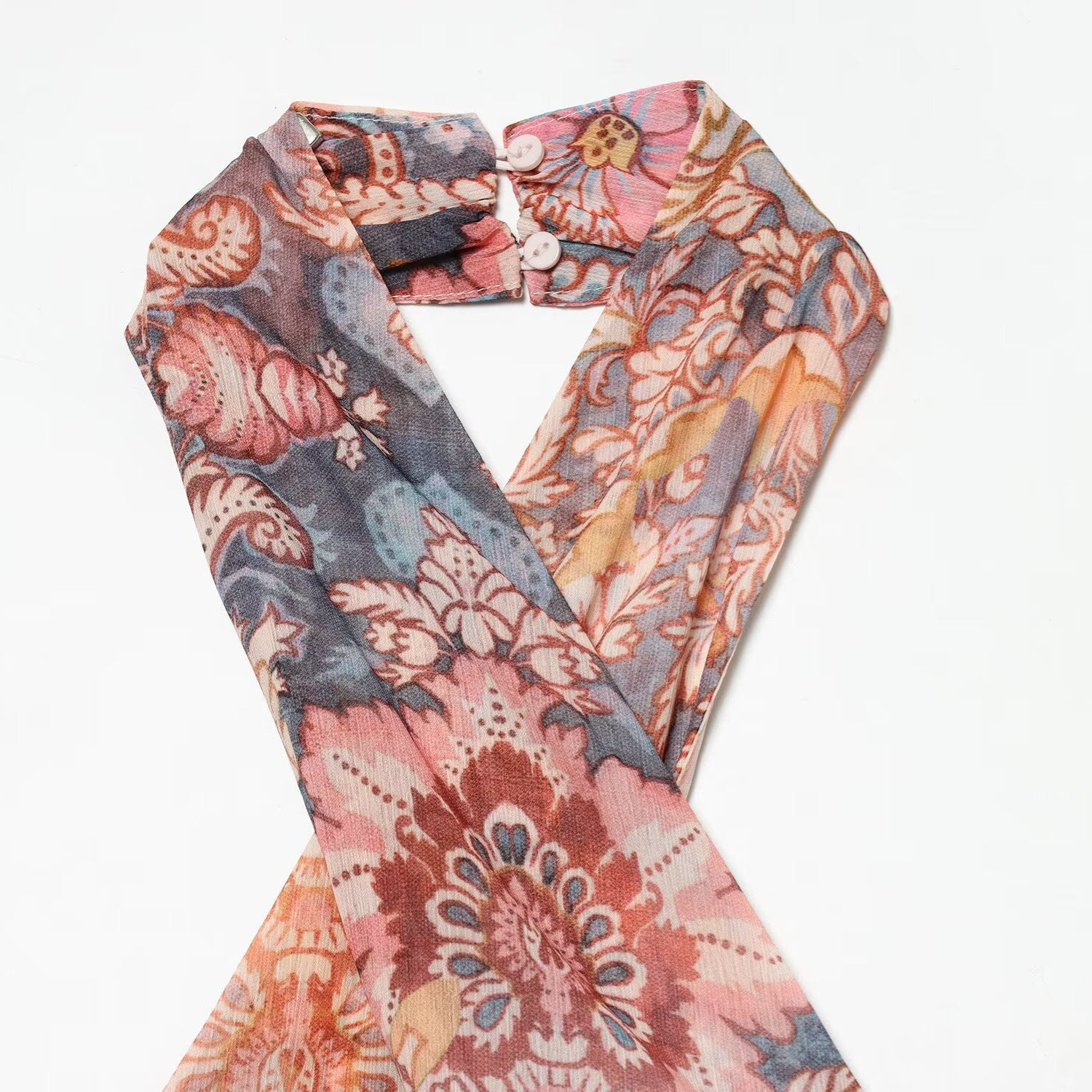 Ethnic style sexy chiffon halter neck dress