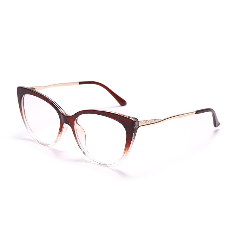 TR90 Anti-Blue Light Cat Eye Retro Glasses Frame New Personality Flat Mirror European And American Metal Trend Glasses Frame