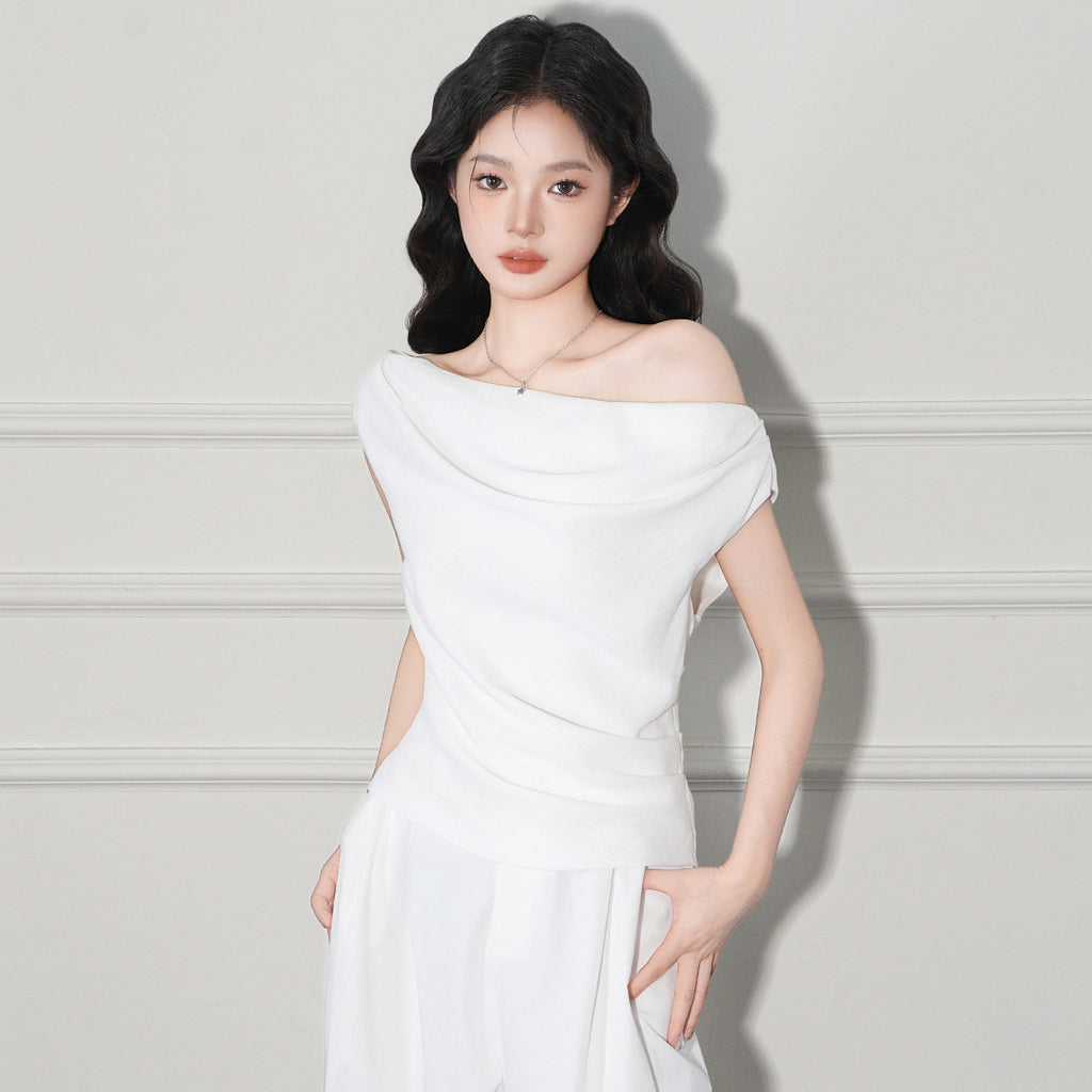 Pure Desire One-Shoulder Sleeveless T-Shirt for Women, Slim-Fitting and Flattering Top