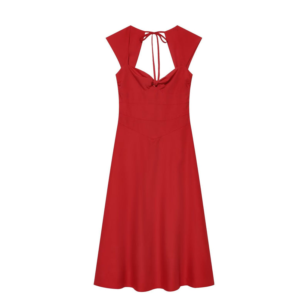Square neck sleeveless neckline twisted backless dress