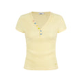 Women's Button Decorated Slim Fit V-Neck Casual Short Sleeve Top