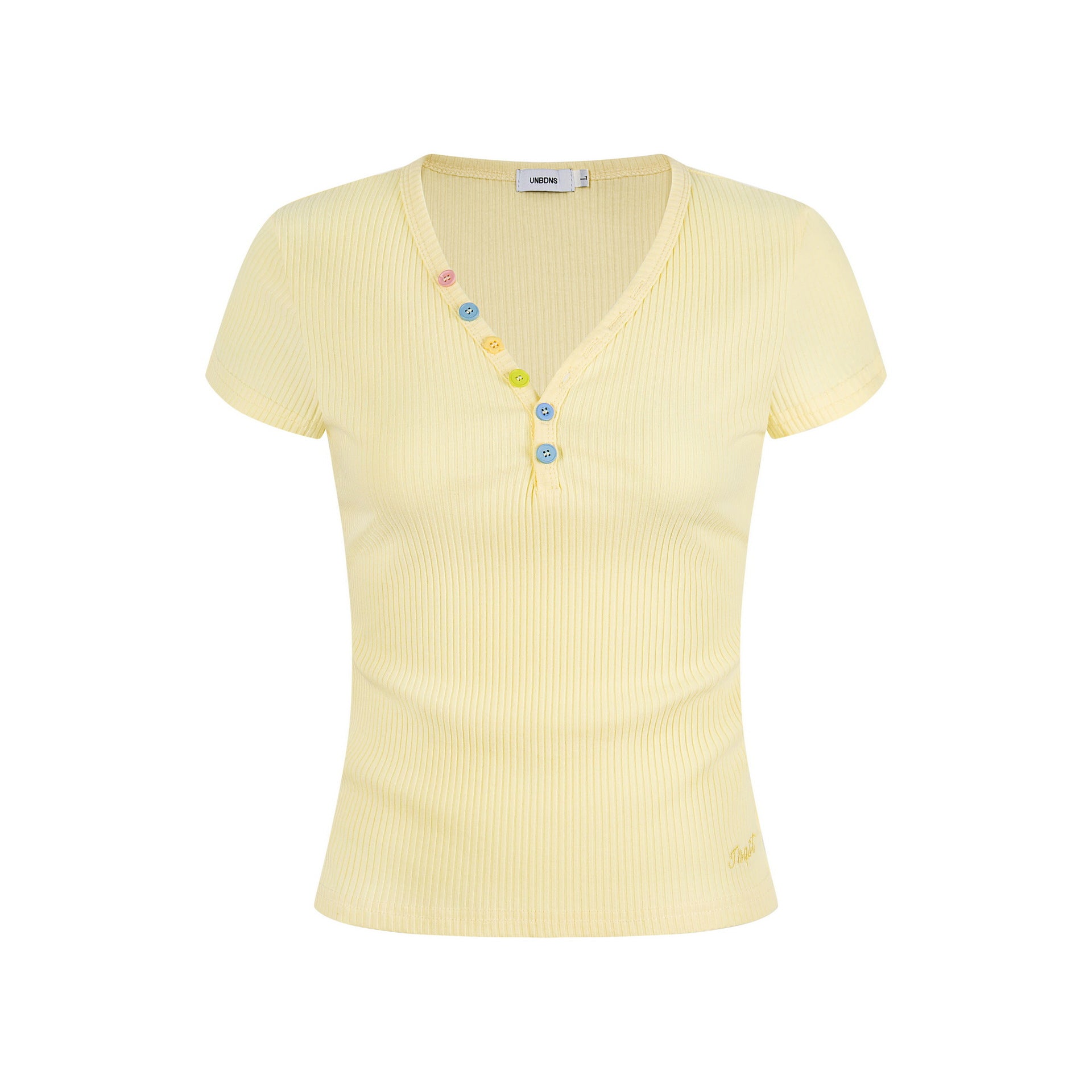 Women's Button Decorated Slim Fit V-Neck Casual Short Sleeve Top