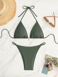 Solid color neck tie bikini