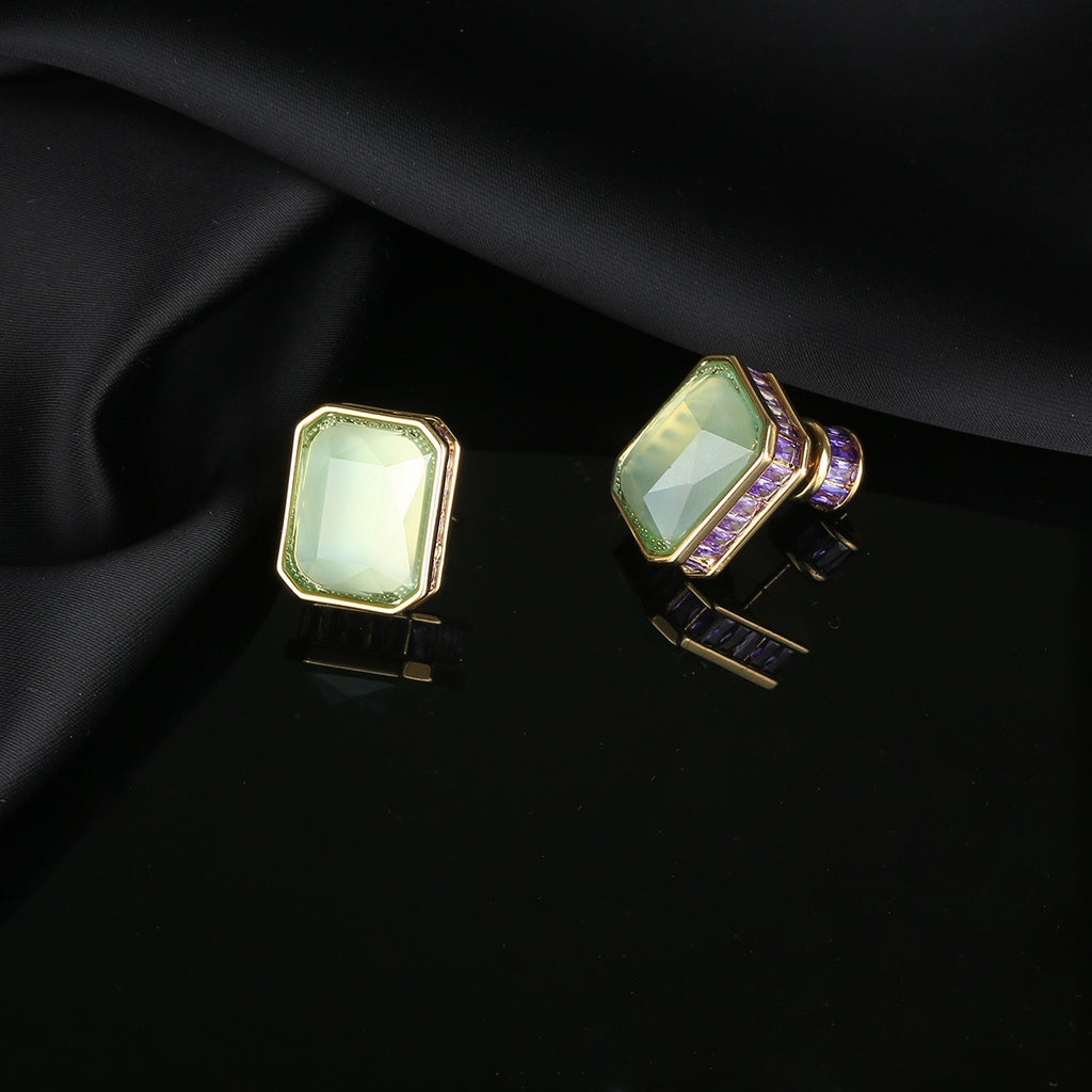 Gemstone inlaid zircon earrings three-dimensional geometric earrings