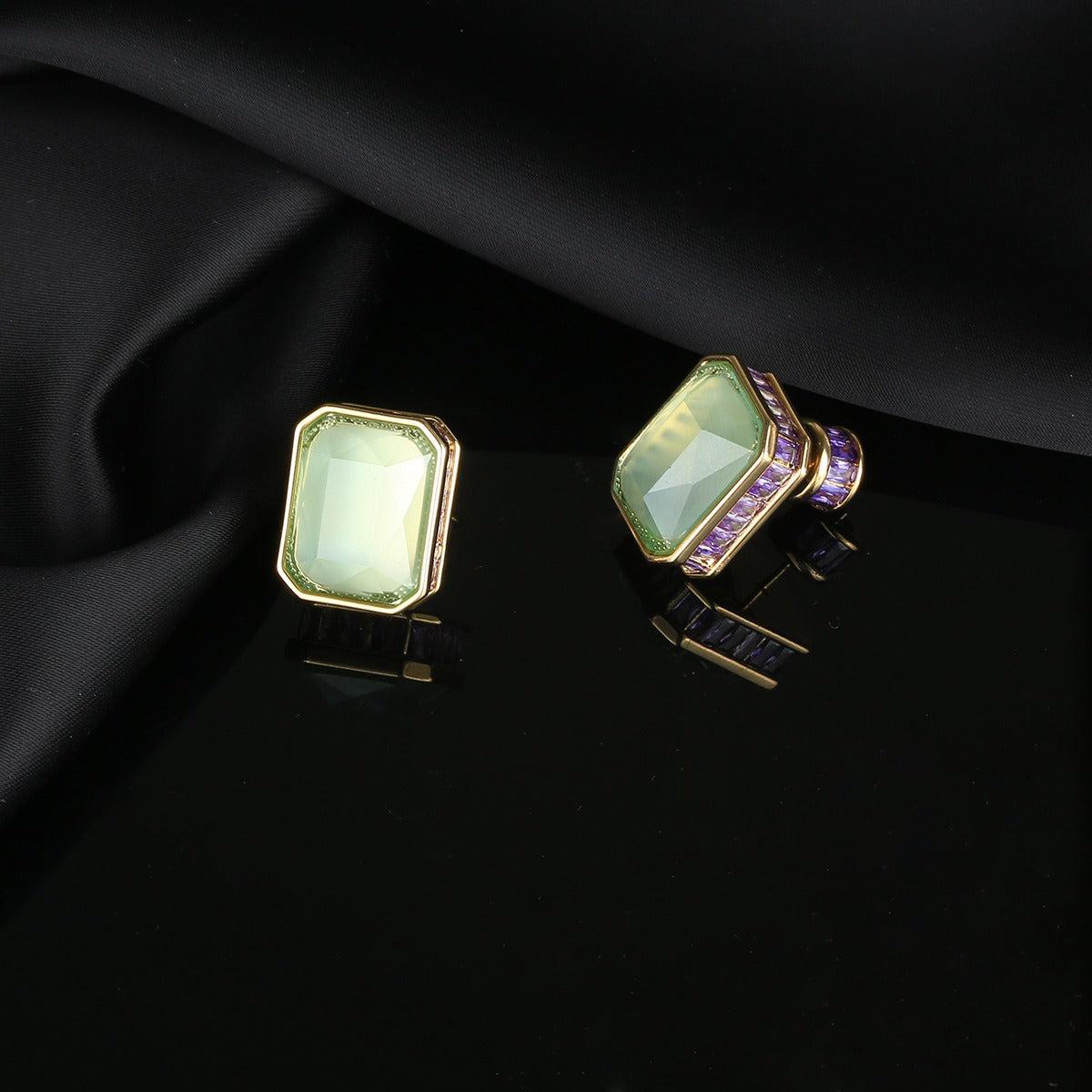 Gemstone inlaid zircon earrings three-dimensional geometric earrings