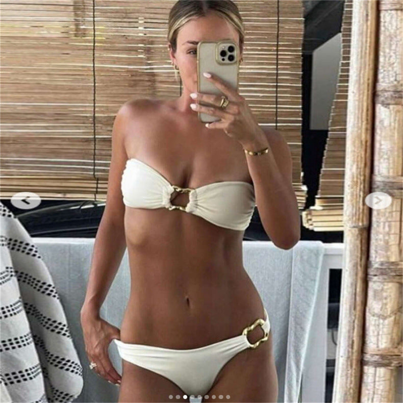 Sexy Bikini Set with Strapless Neckline and Triangular Bottoms for Women