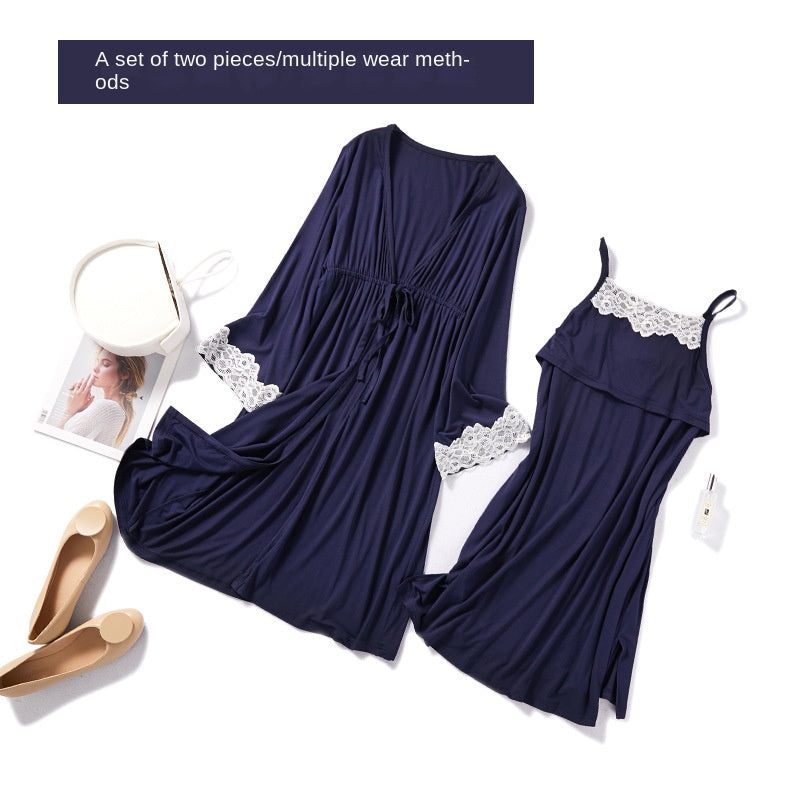Modest Modal Postpartum Clothing Lightweight Pregnant Sleepwear Home Wear Fashion Dress Nursing Set Two-Piece Set