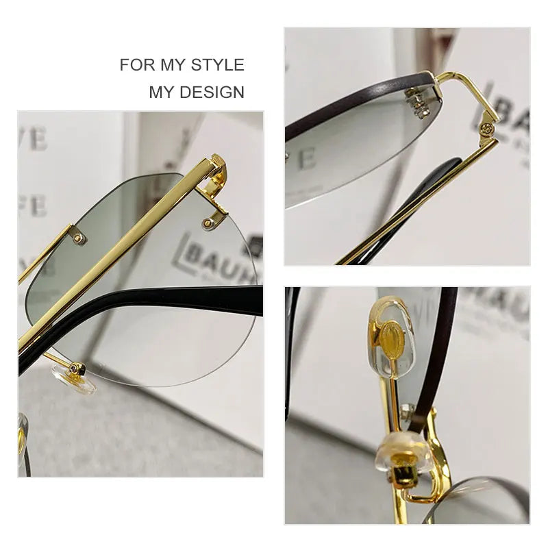 Vintage Rimless Alloy Pilot Sunglasses for Men  Women Gradient Sun Glasses Female Metal Retro Luxury Shades Eyewear