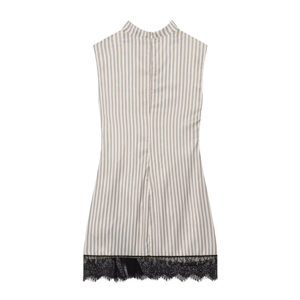 French striped lace patchwork mini dress
