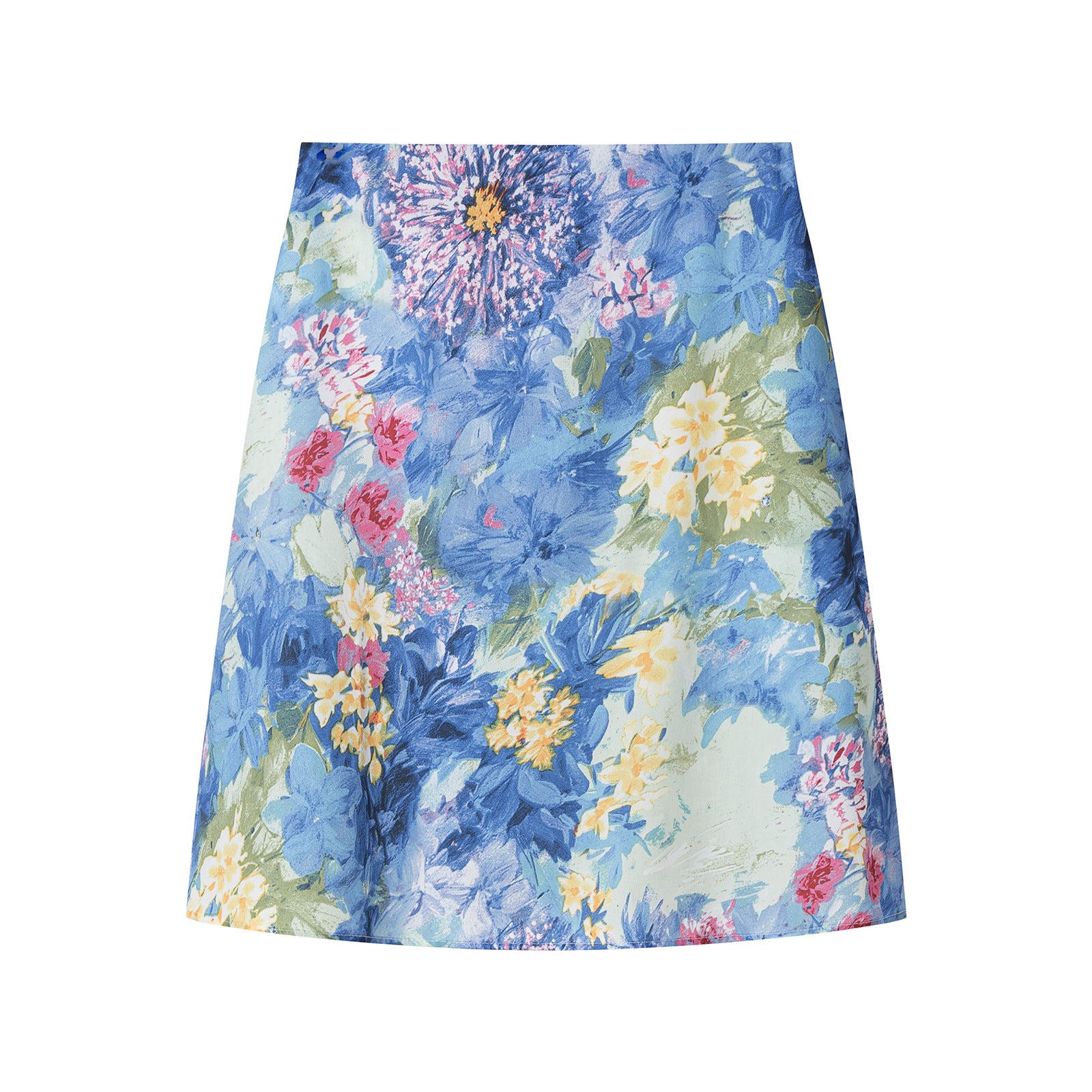 Blue Printed Floral A-Line High-Waisted Bodycon Skirt Elegant Style Mid-Length Skirt