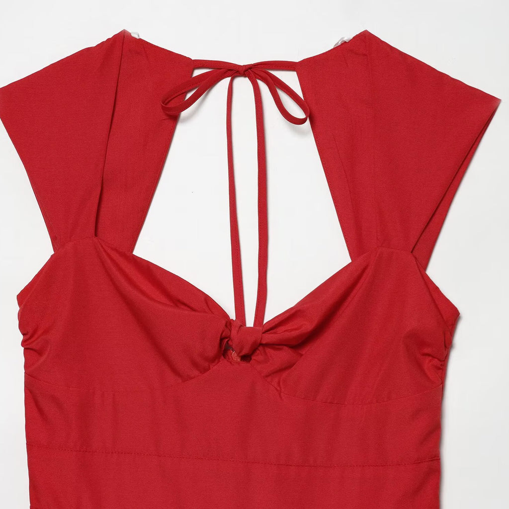Square neck sleeveless neckline twisted backless dress