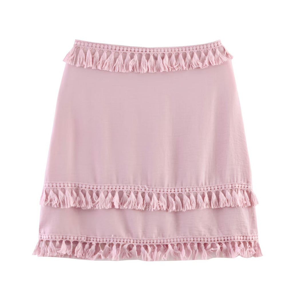 Spicy girl tassel lace short high waisted skirt