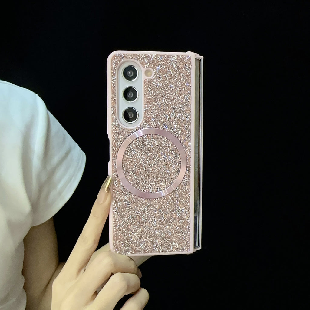 Suitable for Samsung Z Fold 6 Phone Case, Foldable Screen Z Fold 5/W24 Protective Cover, Magnetic Glitter Z Fold 3/4 Case