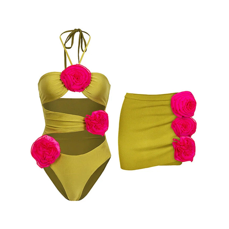 One-Piece Sleeveless A-Line Women's Swimwear Set for Vacation