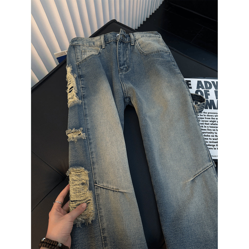 Street Style Ripped Straight Leg Jeans for Men
