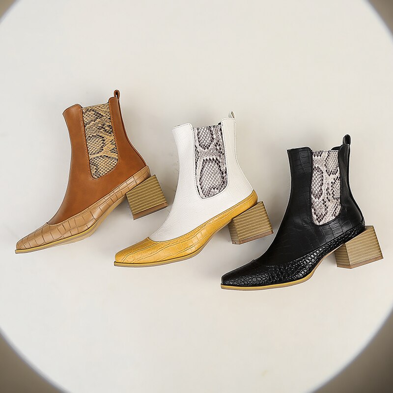New retro women's boots snake print short boots sole tube western cowboy Martin boots thick heel personality large size