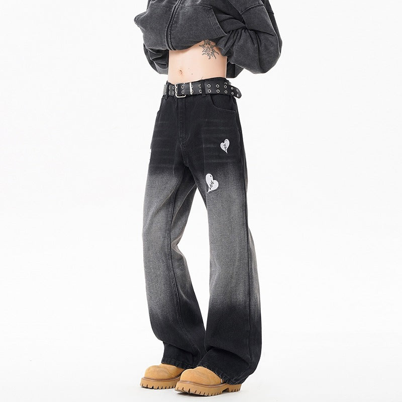 Washed Ombre Embroidered Denim Pants Men