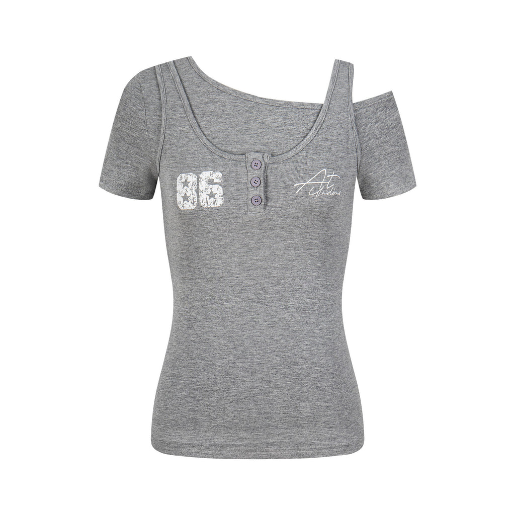 Women's Fake Two-Piece Slim Fit Casual Short Sleeve Minimalist Letter Print T-Shirt