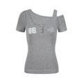 Women's Fake Two-Piece Slim Fit Casual Short Sleeve Minimalist Letter Print T-Shirt