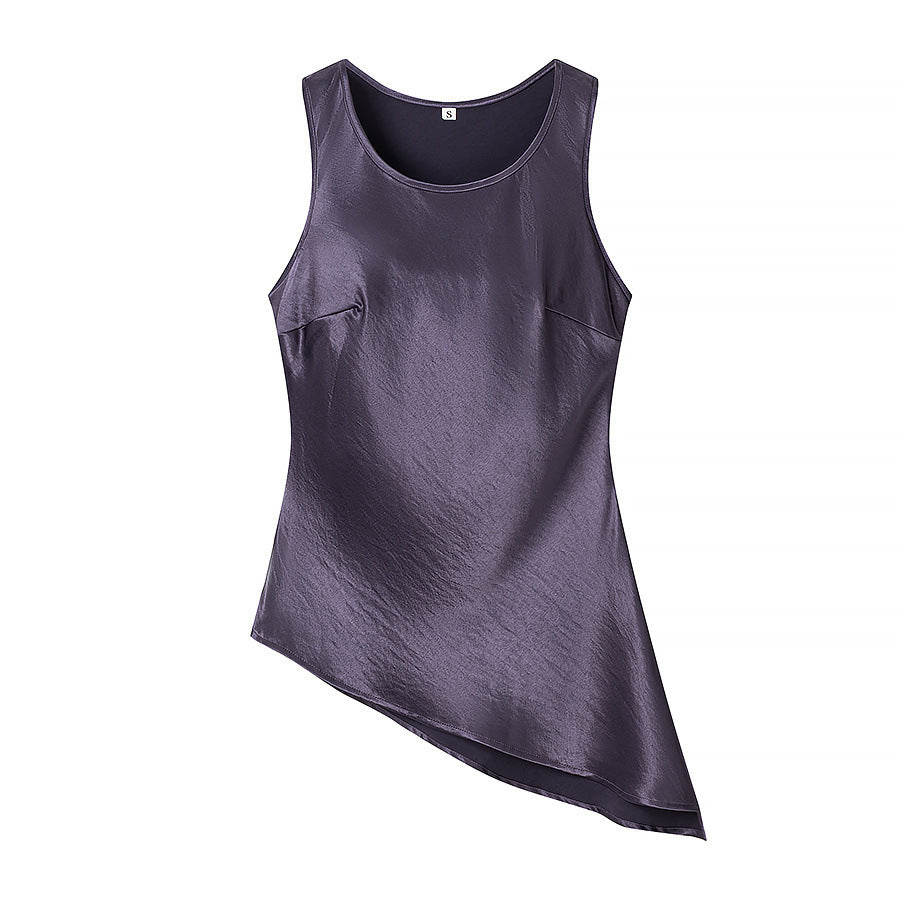 Irregular silk top+pants set
