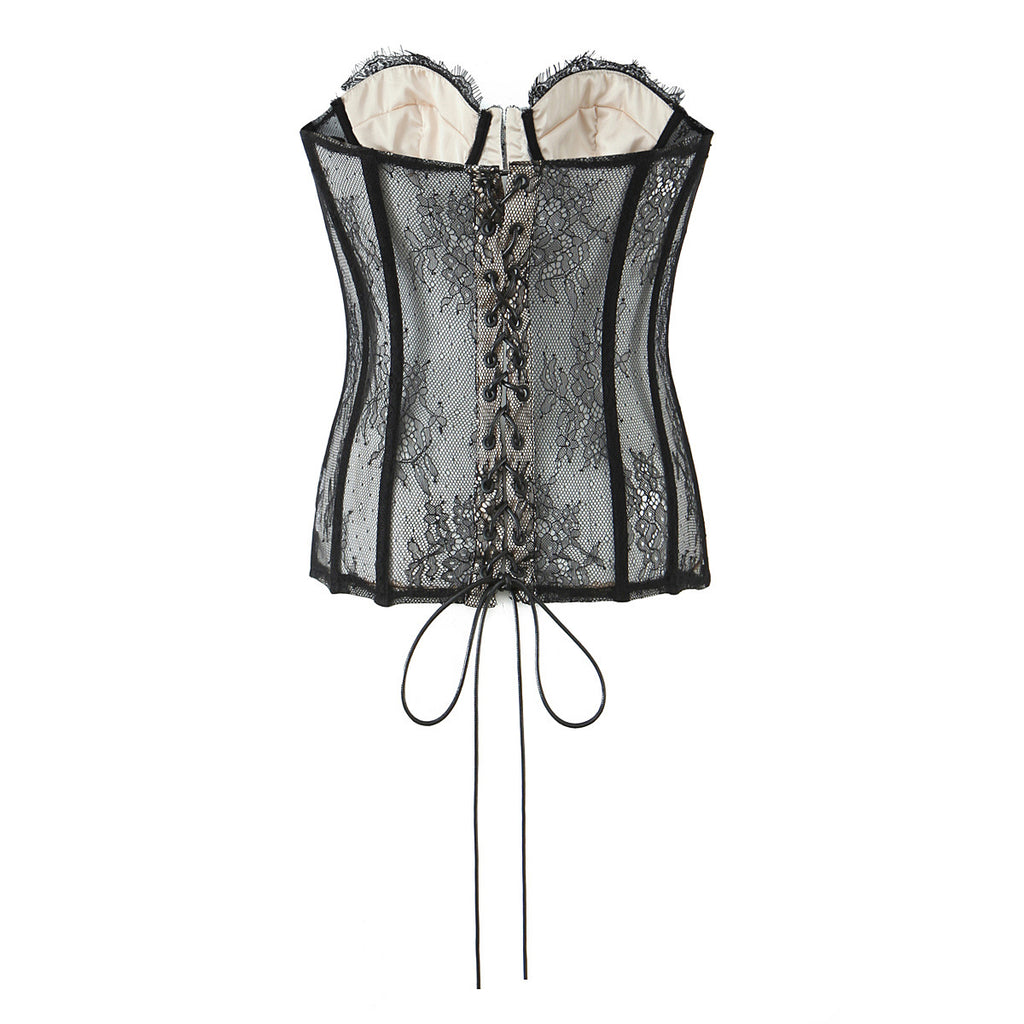 Lace Splicing Fitted Waistband Top with Strap Tube Top