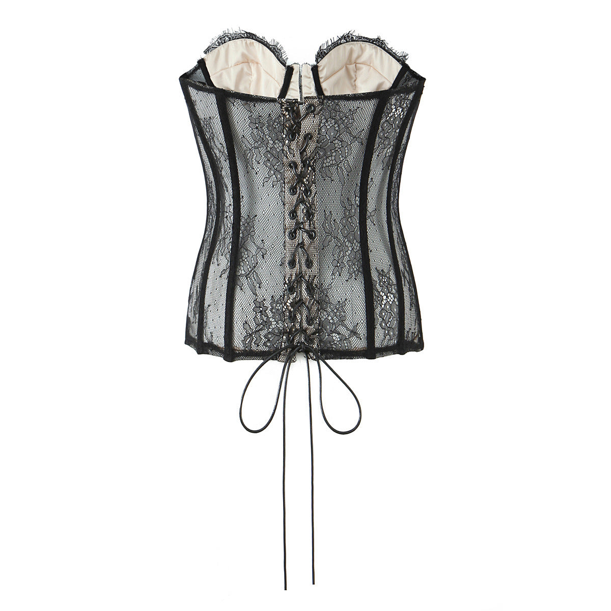 Lace Splicing Fitted Waistband Top with Strap Tube Top