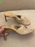 High heeled sandals women's bow thin heels and sandals for external wear