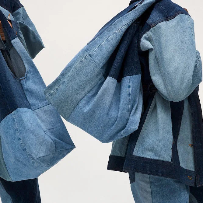Spring Summer  New Women's Color-matching Stitching Denim Bag Adult Versatile Large-capacity Shopping Bag Ladies Tote Bag