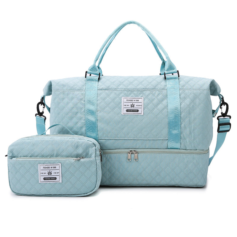 Checkered Dry-Wet Separation Sports Tote Bag Yoga Fitness Bag Large Capacity Shoe Compartment Travel Bag
