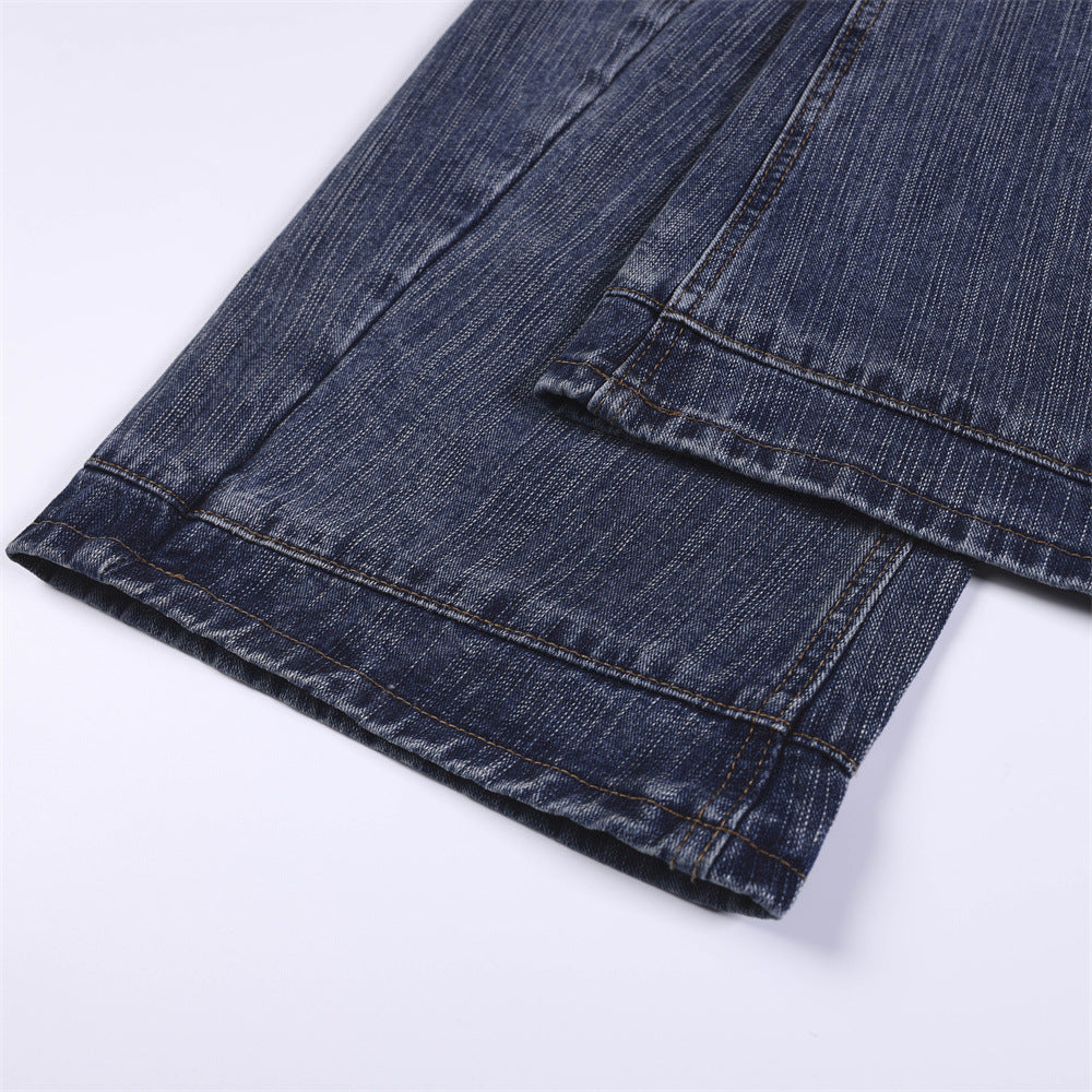 Wear and tear the waistband make it old wide leg denim pants