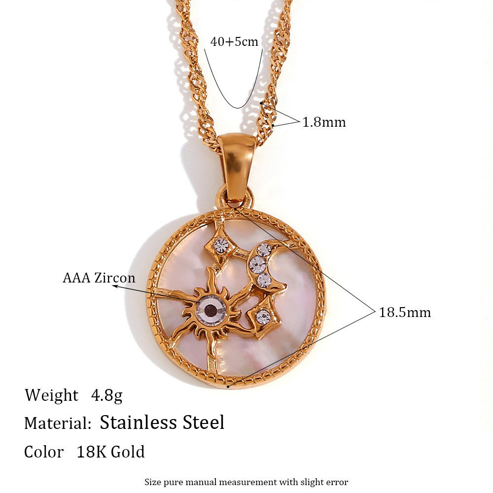 Pendant necklace women's line sun moon stars shells round necklace