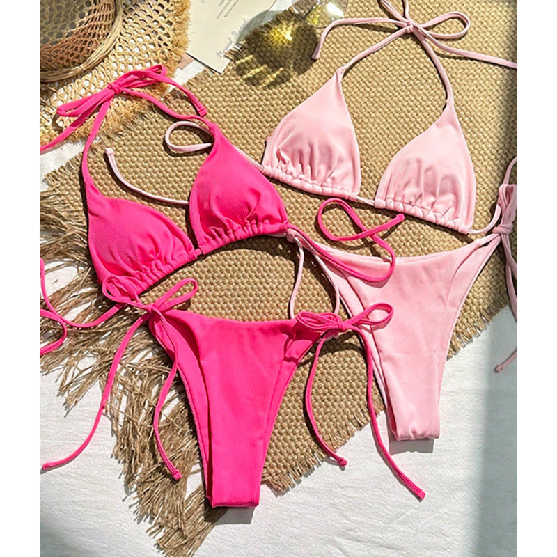 Solid Color Tie-up Bikini Women's Swimwear