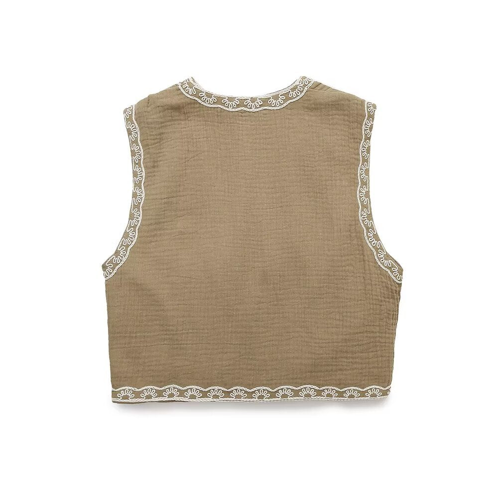 Ethnic style street embroidered short vest
