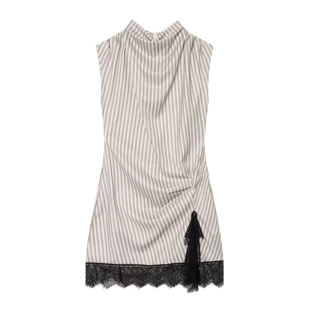 French striped lace patchwork mini dress
