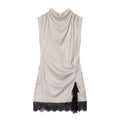 French striped lace patchwork mini dress