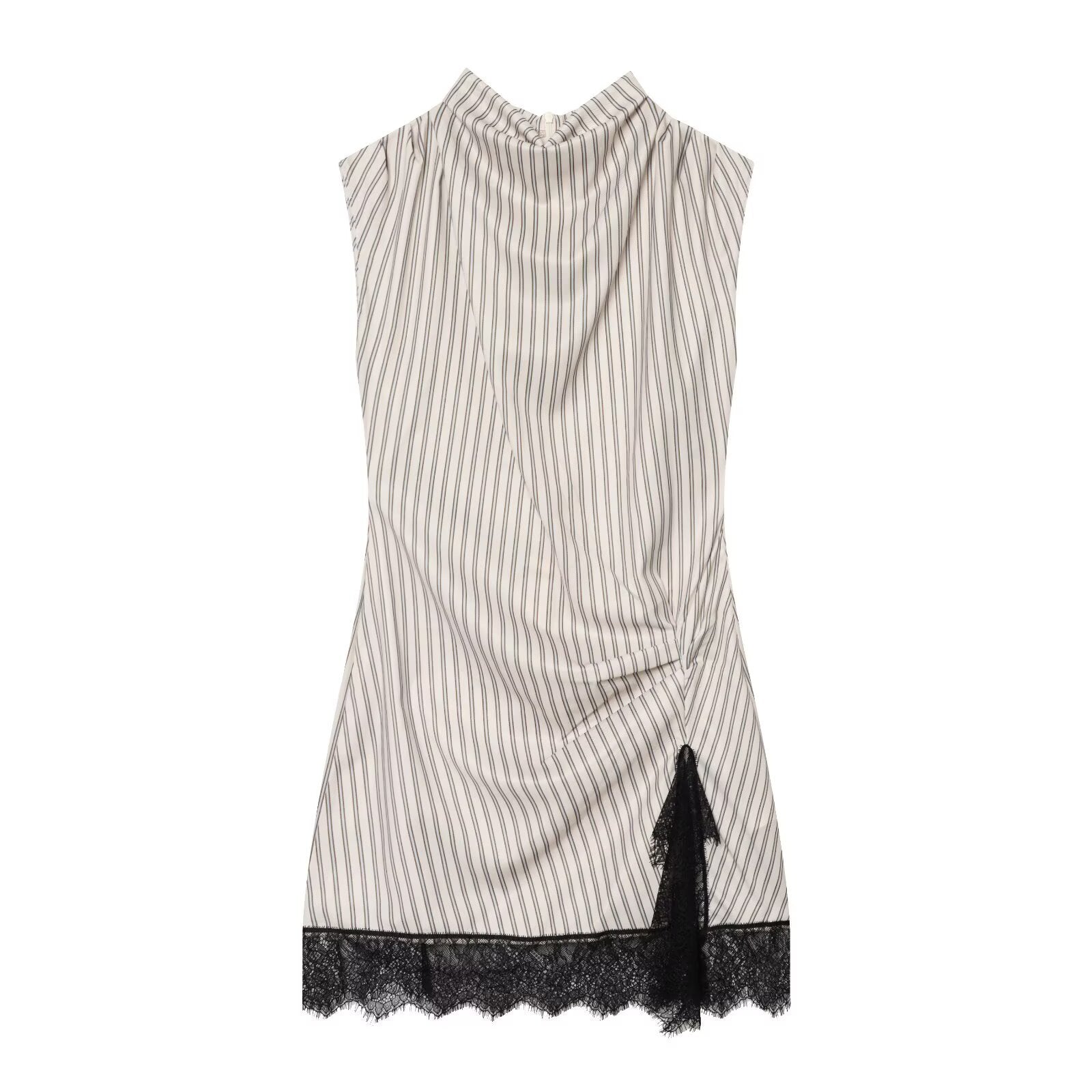 French striped lace patchwork mini dress