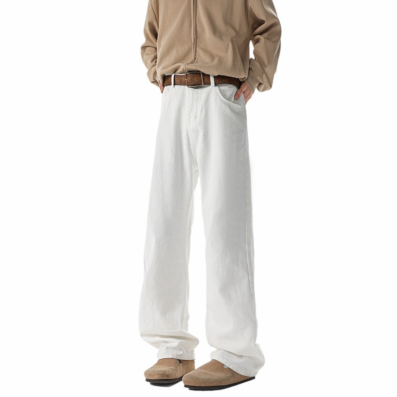 Men's High-Waisted Extra-Length Straight Leg Slim Fit Wide-Leg Pants