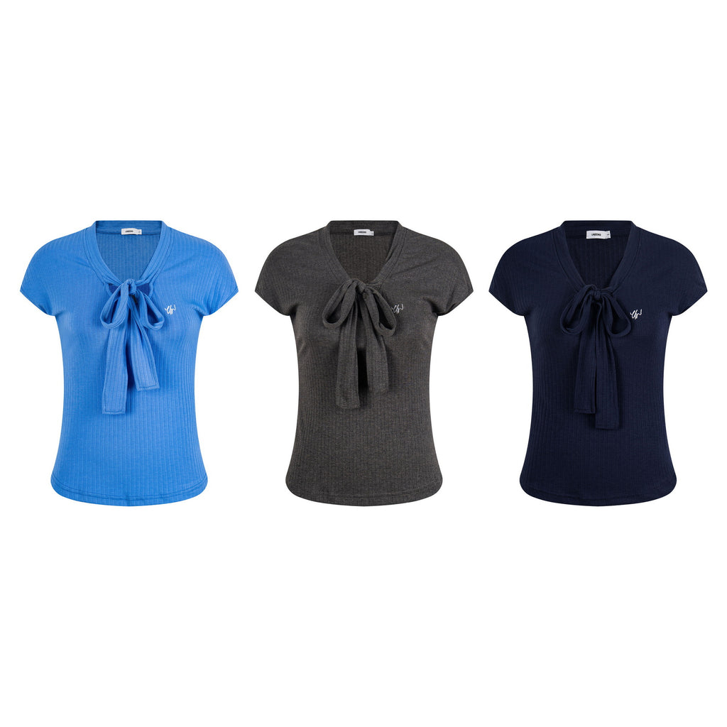 Women's Butterfly Knot Slim Fit V-Neck Casual Short Sleeve Top