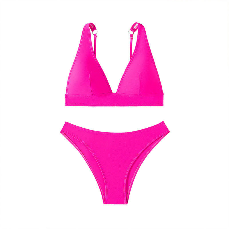 Sexy Backless Solid Color Bikini Set for Women