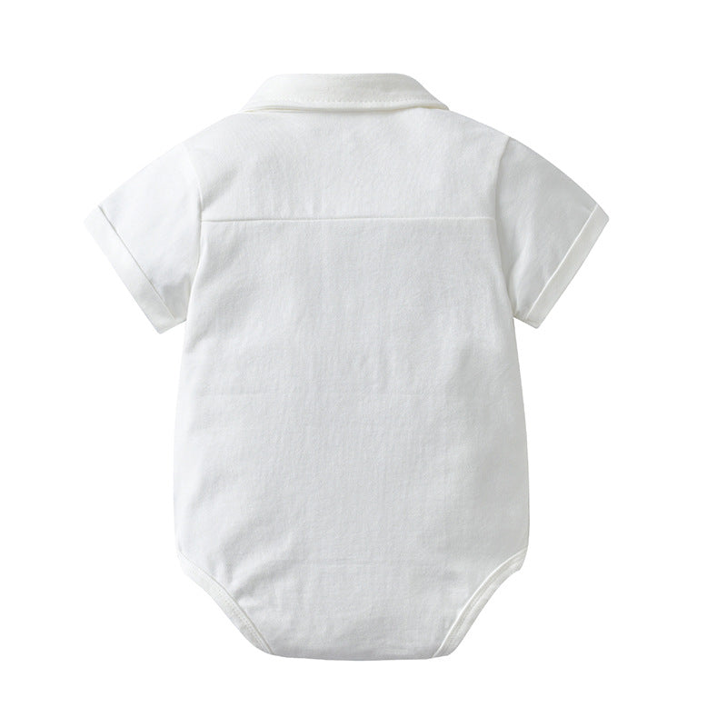 Flip collar short sleeved baby jumpsuit