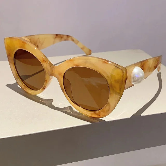 Cat's Eye Large Frame Sunglasses Candy Pearl Glasses Female