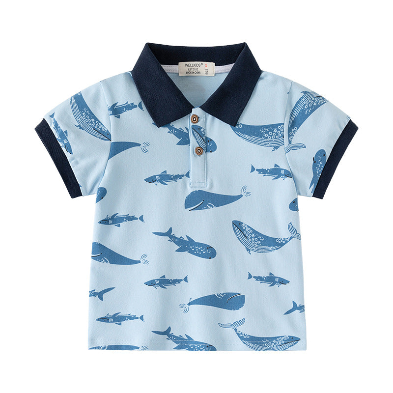 Children's Flip Collar T-Shirt Short Sleeve Polo Shirt