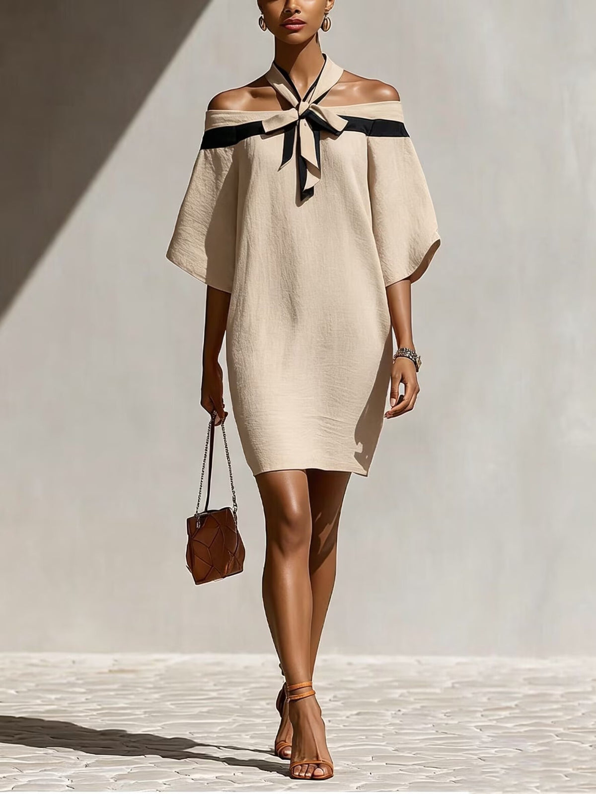 One shoulder bow collar dress