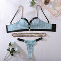Chain decoration retro grid pattern shaping sexy lingerie split set