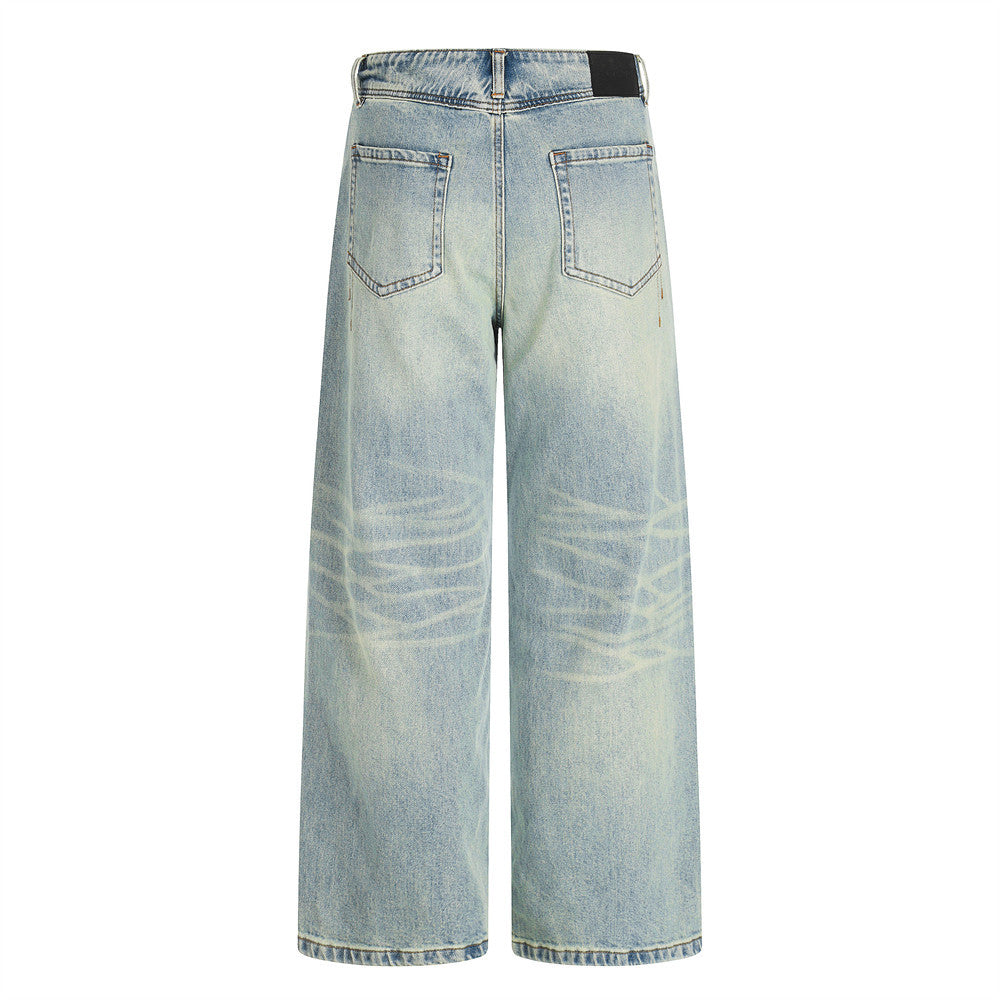 Washed denim jeans for men