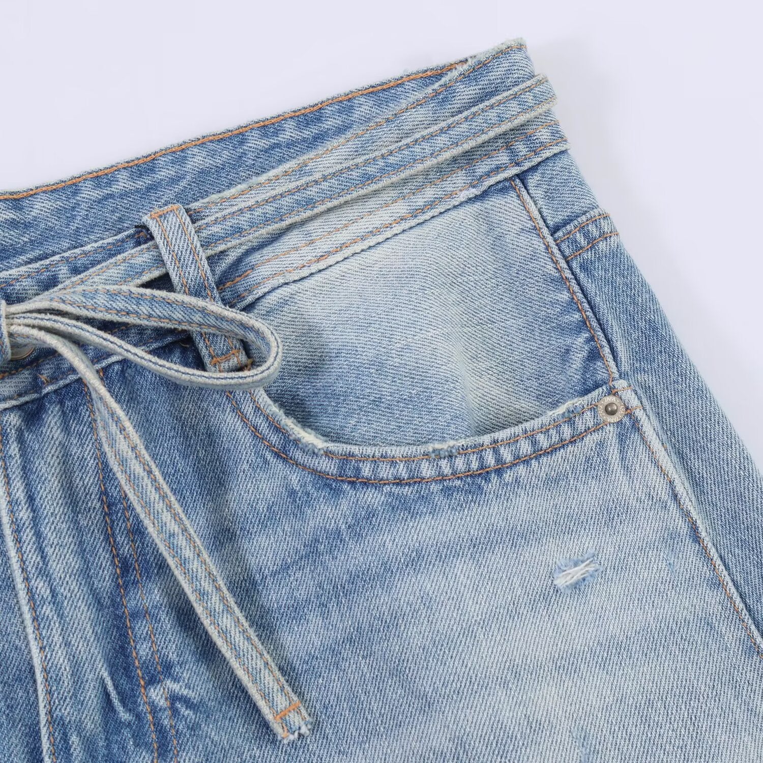 Broken hole decoration mid waist loose jeans